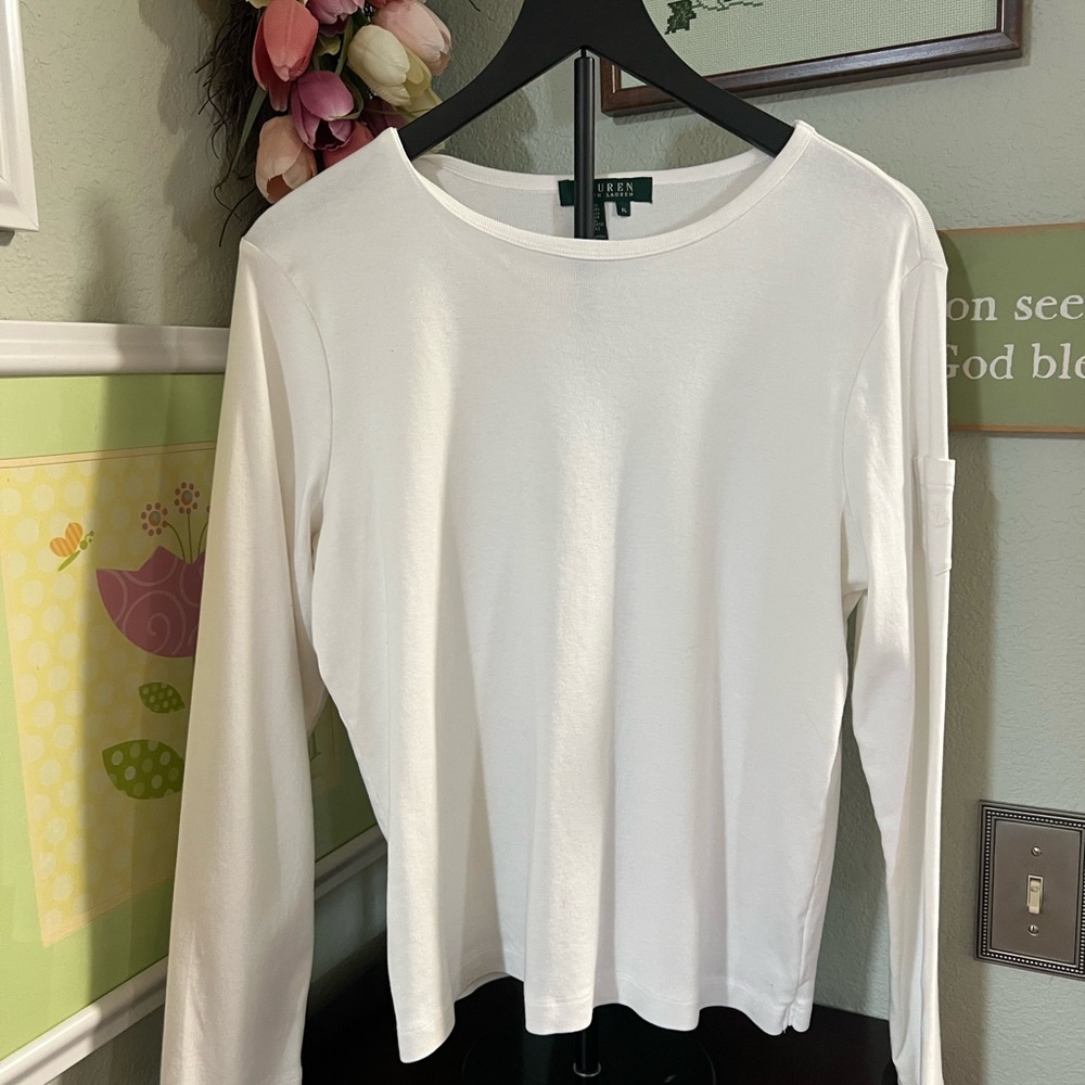 Lauren Ralph Lauren Classic White Long Sleeve Tee#004